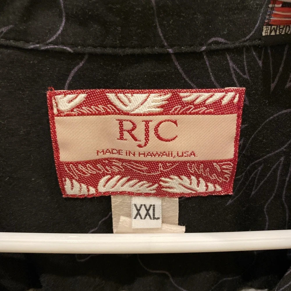 VTG‎ RJC Hawaiian Shirt 2XL Made in USA Black Purple Brown Palm Trees Floral - Picture 3 of 7